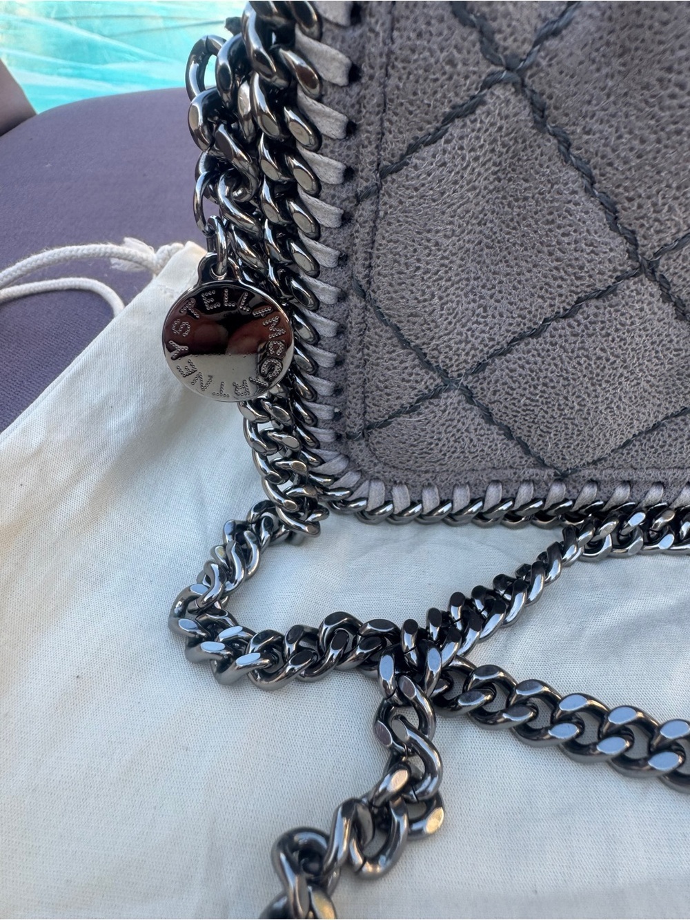 Stella McCartney Falabella Mini Quilted Vegan Suede Crossbody Gray VGUC - Picture 4 of 16